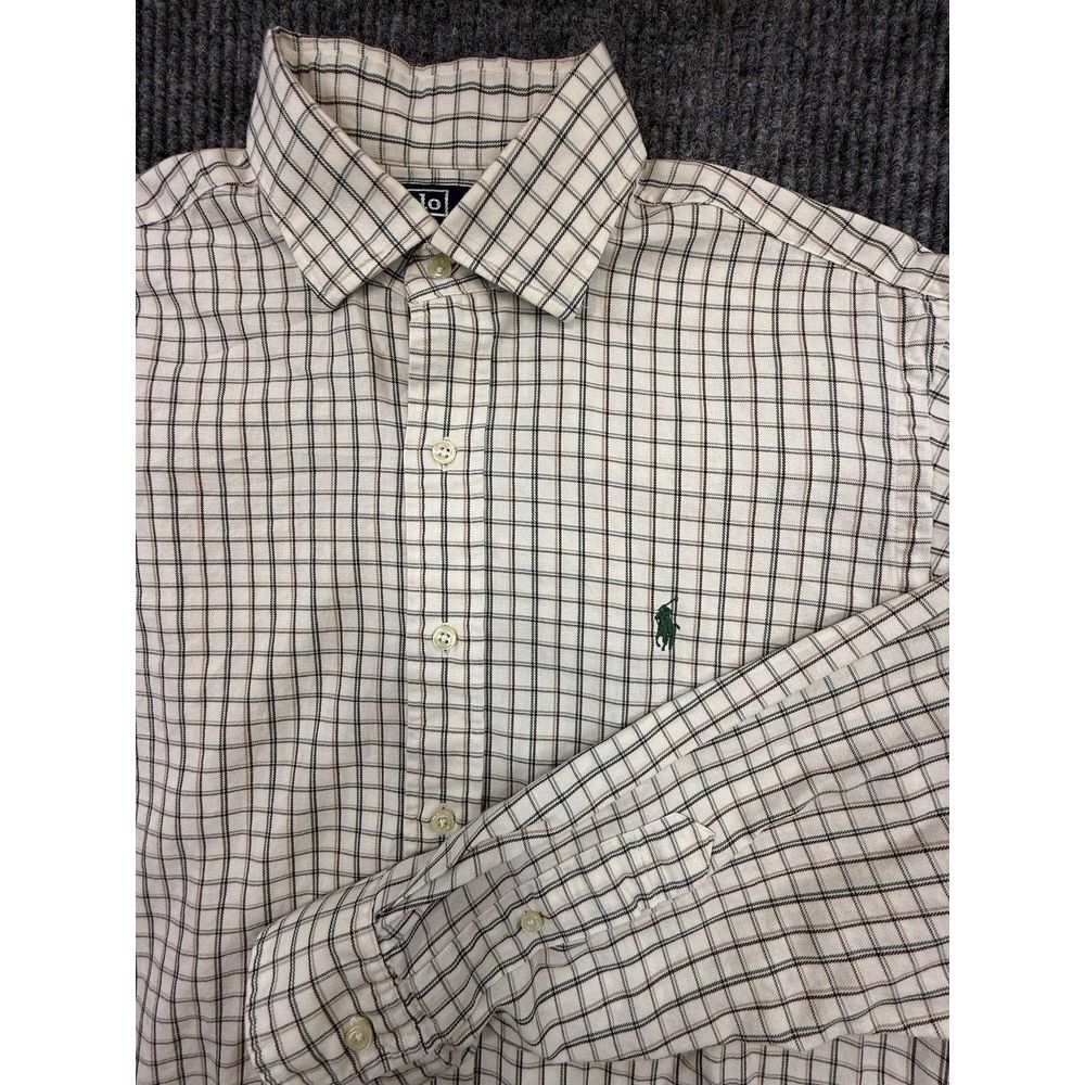 Ralph Lauren Shirt Mens Large Beige Check Regent Button Up Long Sleeve Logo
